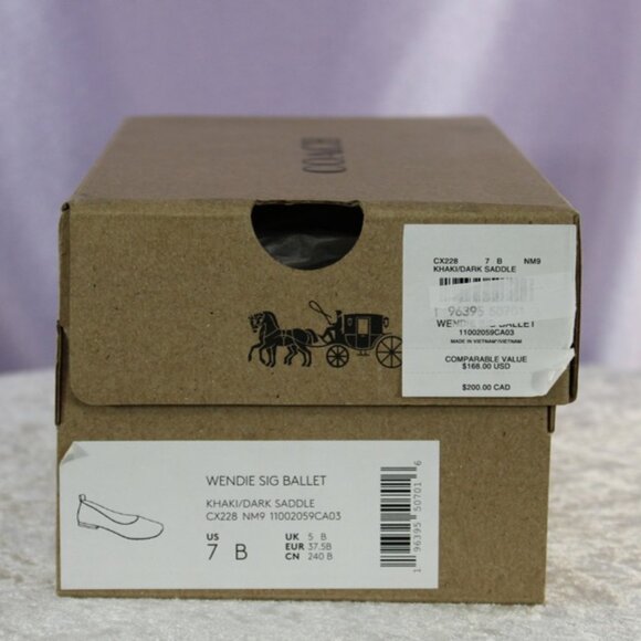 Coach Wendy Signature Ballet Flats Khaki Dark Saddle Size 7B New With Box - Picture 10 of 11